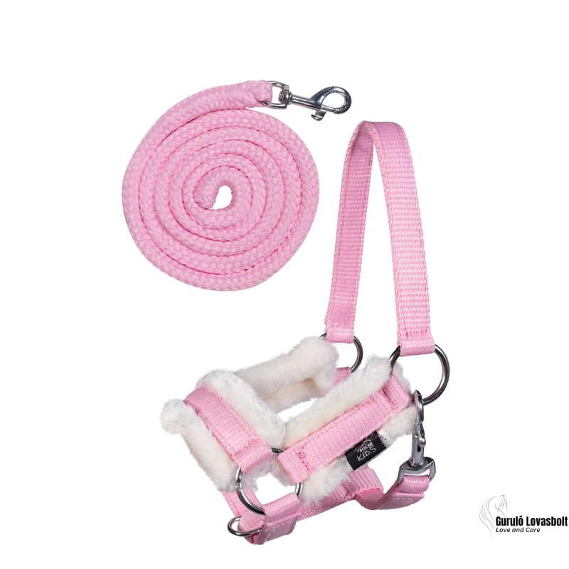 Hobby Horse szőrmés kötőfék szett vesszőparipára rózsaszín