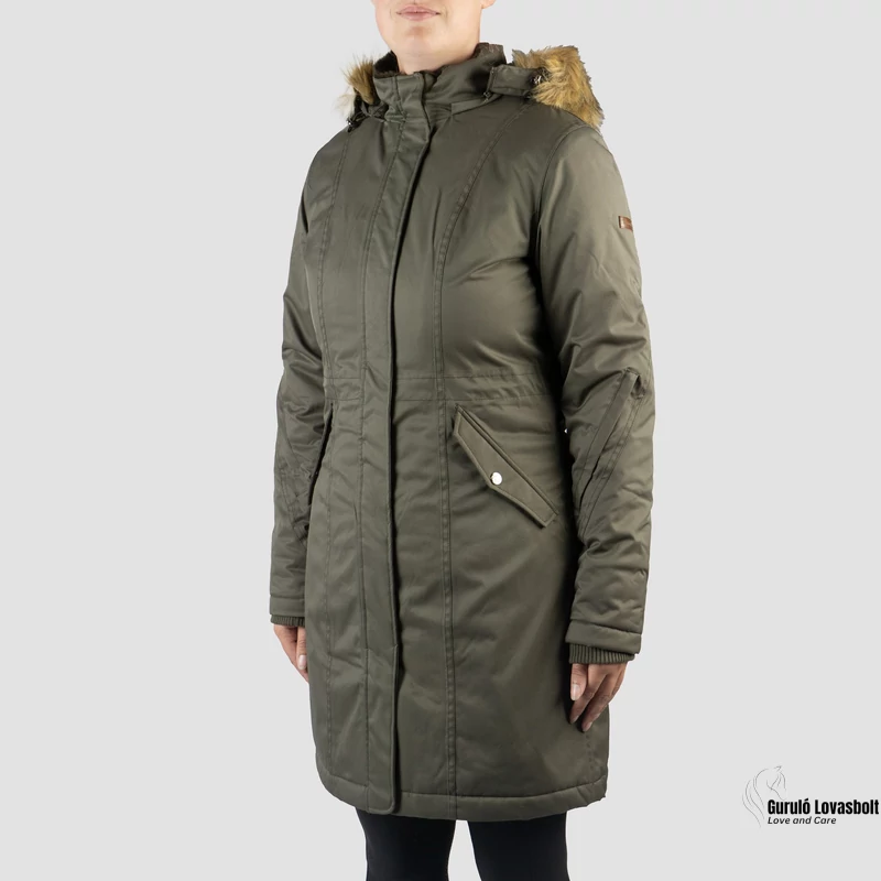 Női Parka kabát Teddy béléssel olajzöld