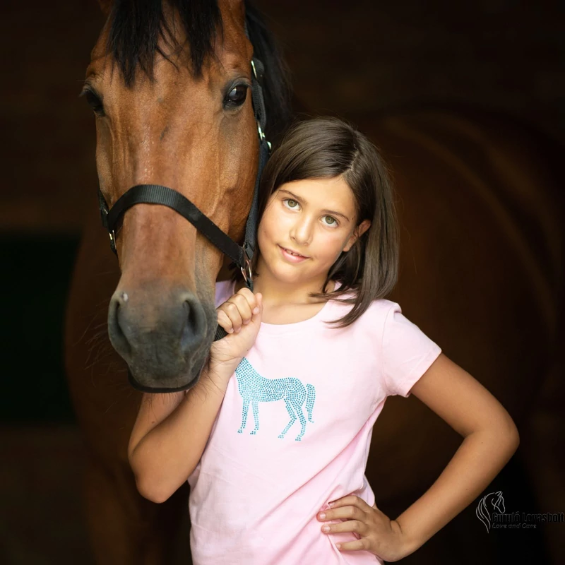 Lovas Pamut Top HORSE IN SKY BLUE - Rövid Ujjú