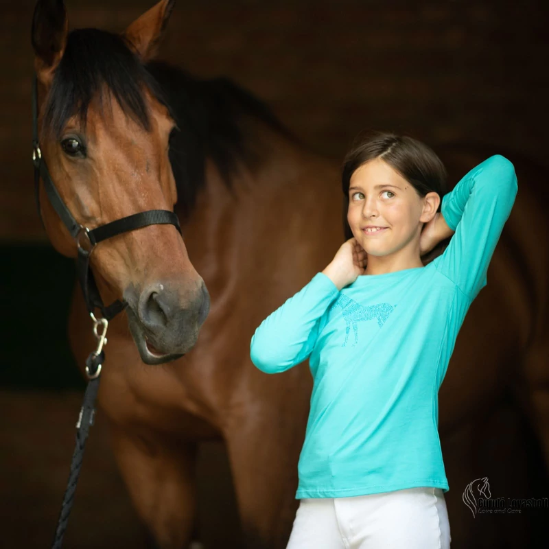 Lovas Pamut Top HORSE IN SKY BLUE - Hosszú Ujjú